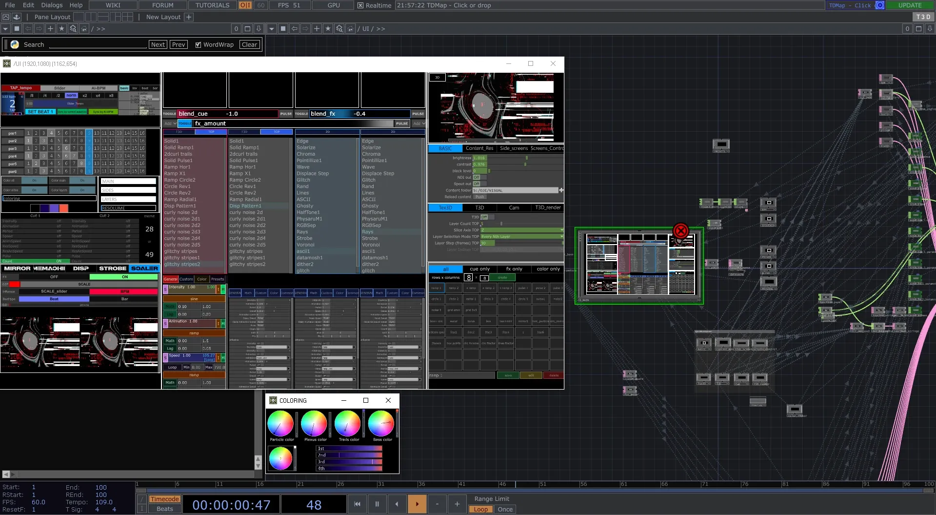 MØRPH operator interface: generator and FX banks, Texture 3D layer controls and coloring
